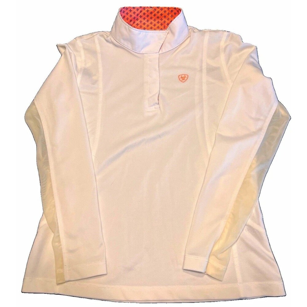Ariat Girls Pro Series Show Shirt Blue White Polka Dot Equestrian Youth M 10